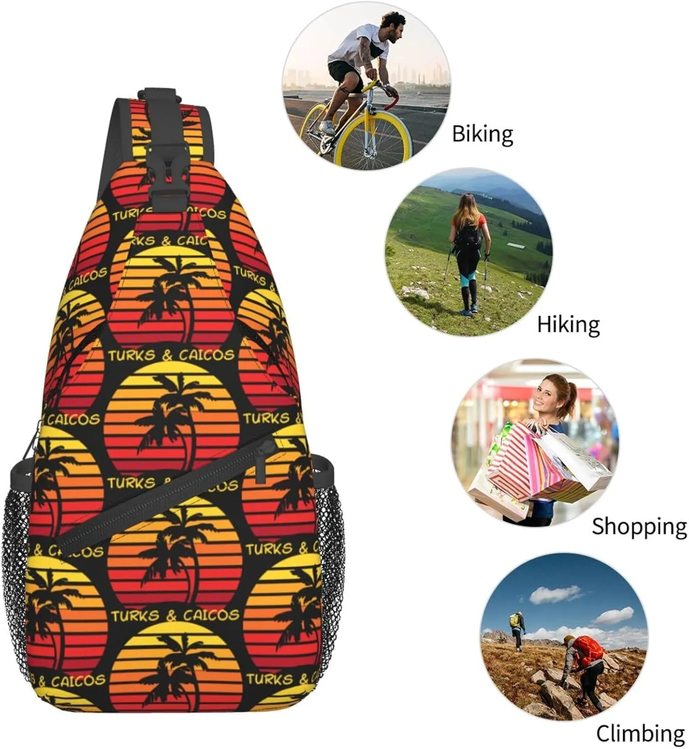 Vintage Turks And Caicos Islands Flag Sunset Ocean Chest Sling Bag Crossbody Shoulder Backpack Bag Gym Cycling Travel Hiking Daypack Cross Bag