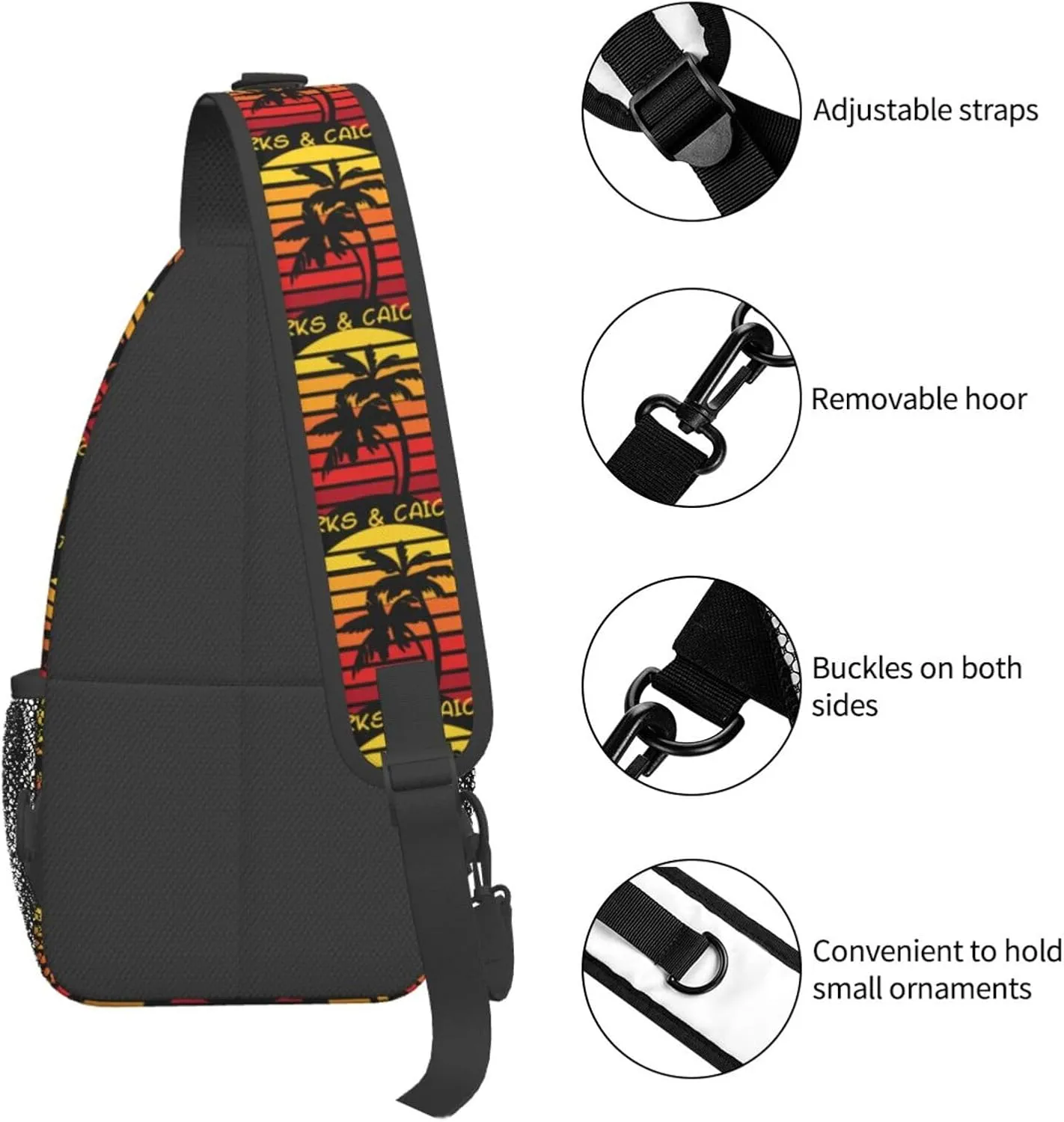 Vintage Turks And Caicos Islands Flag Sunset Ocean Chest Sling Bag Crossbody Shoulder Backpack Bag Gym Cycling Travel Hiking Daypack Cross Bag