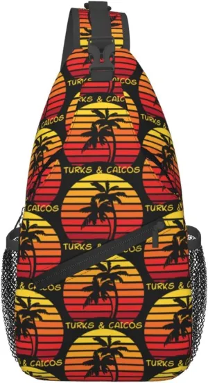 Vintage Turks And Caicos Islands Flag Sunset Ocean Chest Sling Bag Crossbody Shoulder Backpack Bag Gym Cycling Travel Hiking Daypack Cross Bag