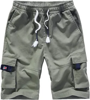 VtuAOL Men's Cargo Shorts Elastic Waist Casual Cotton Shorts with Multi Pockets