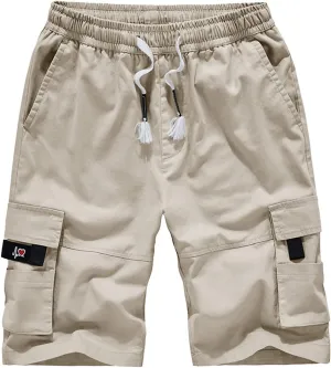 VtuAOL Men's Cargo Shorts Elastic Waist Casual Cotton Shorts with Multi Pockets