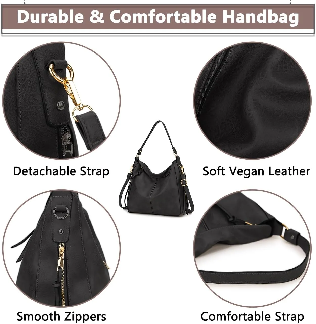 VX VONXURY Hobo Bags for Women, Faux Leather Tote Purse Ladies Handbag Medium Shoulder Bags with Side Pockets for Work Travel