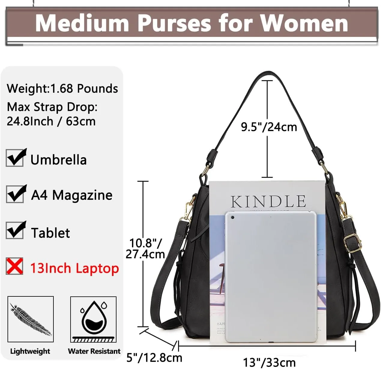 VX VONXURY Hobo Bags for Women, Faux Leather Tote Purse Ladies Handbag Medium Shoulder Bags with Side Pockets for Work Travel