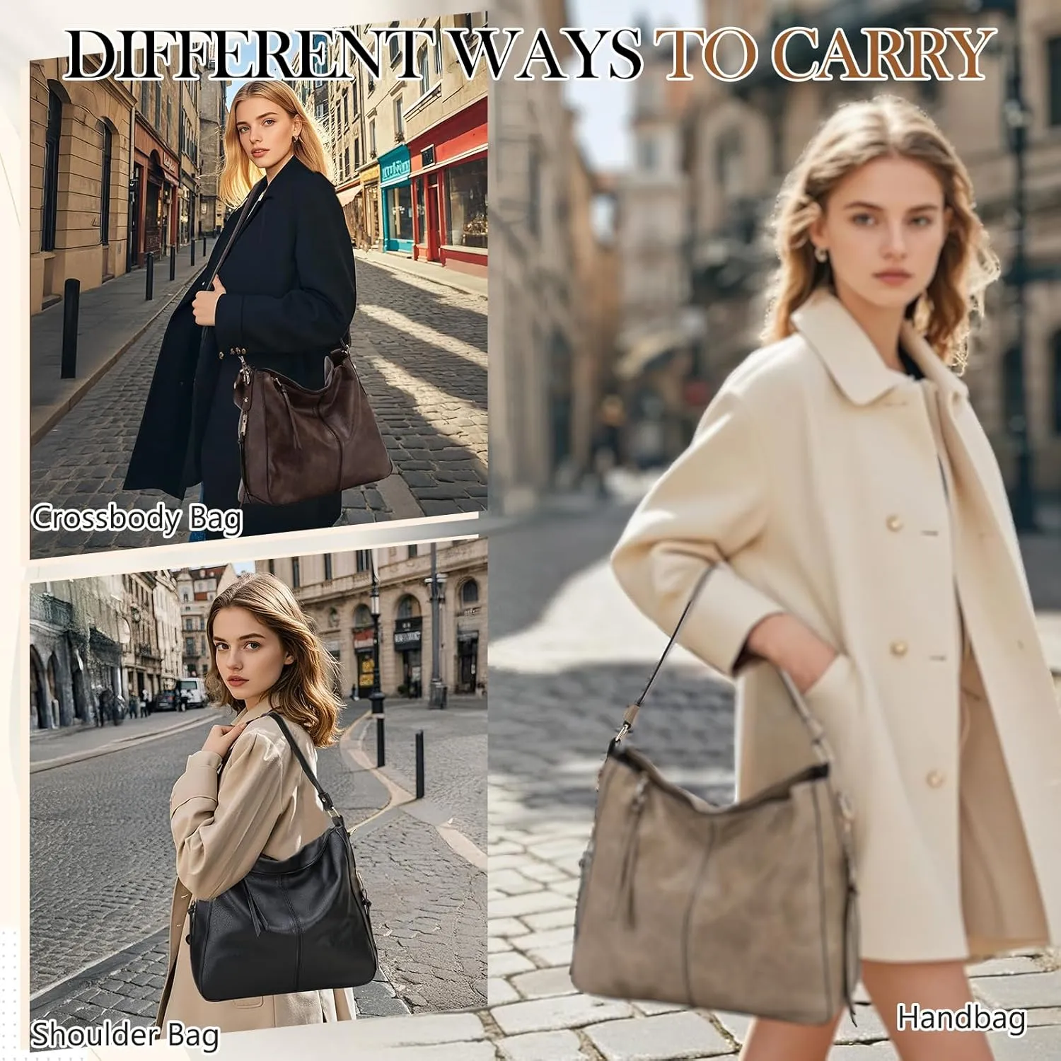 VX VONXURY Hobo Bags for Women, Faux Leather Tote Purse Ladies Handbag Medium Shoulder Bags with Side Pockets for Work Travel
