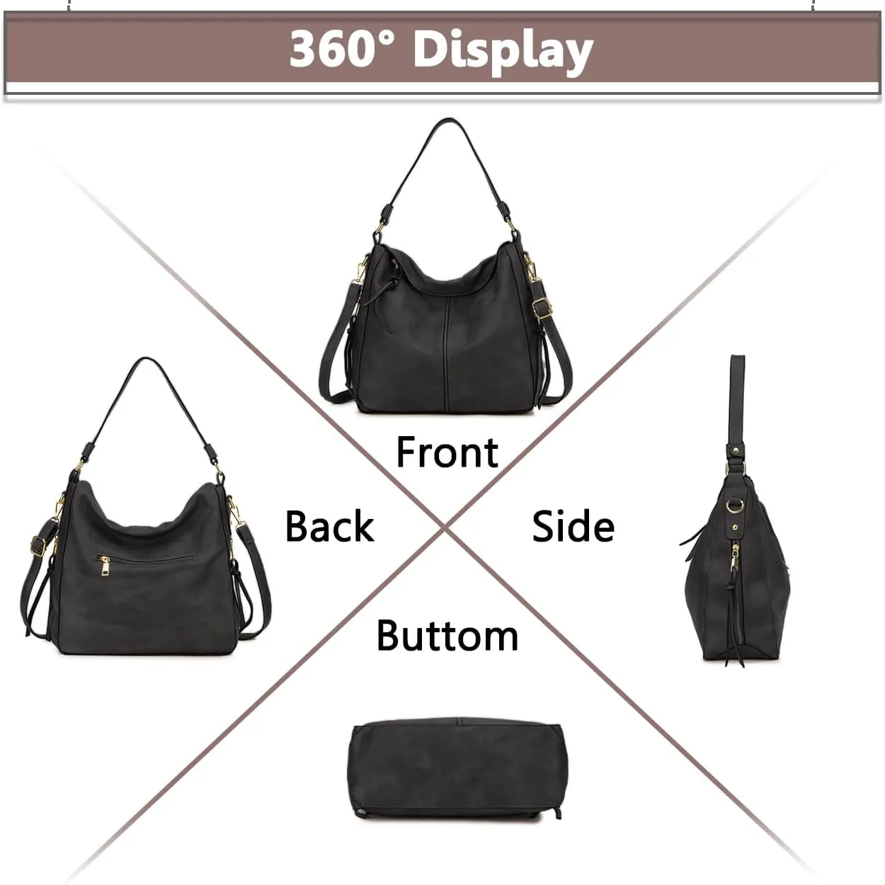 VX VONXURY Hobo Bags for Women, Faux Leather Tote Purse Ladies Handbag Medium Shoulder Bags with Side Pockets for Work Travel