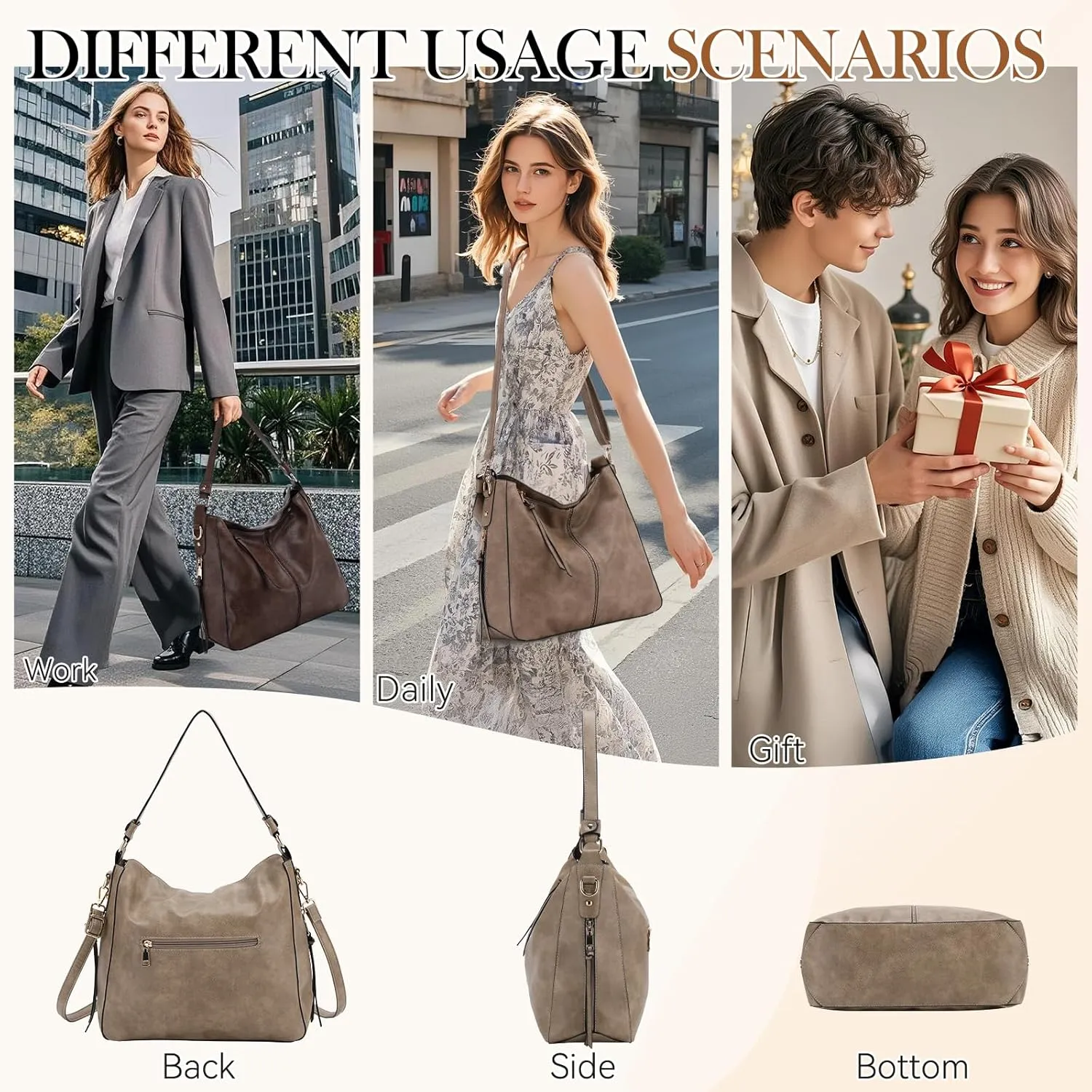 VX VONXURY Hobo Bags for Women, Faux Leather Tote Purse Ladies Handbag Medium Shoulder Bags with Side Pockets for Work Travel