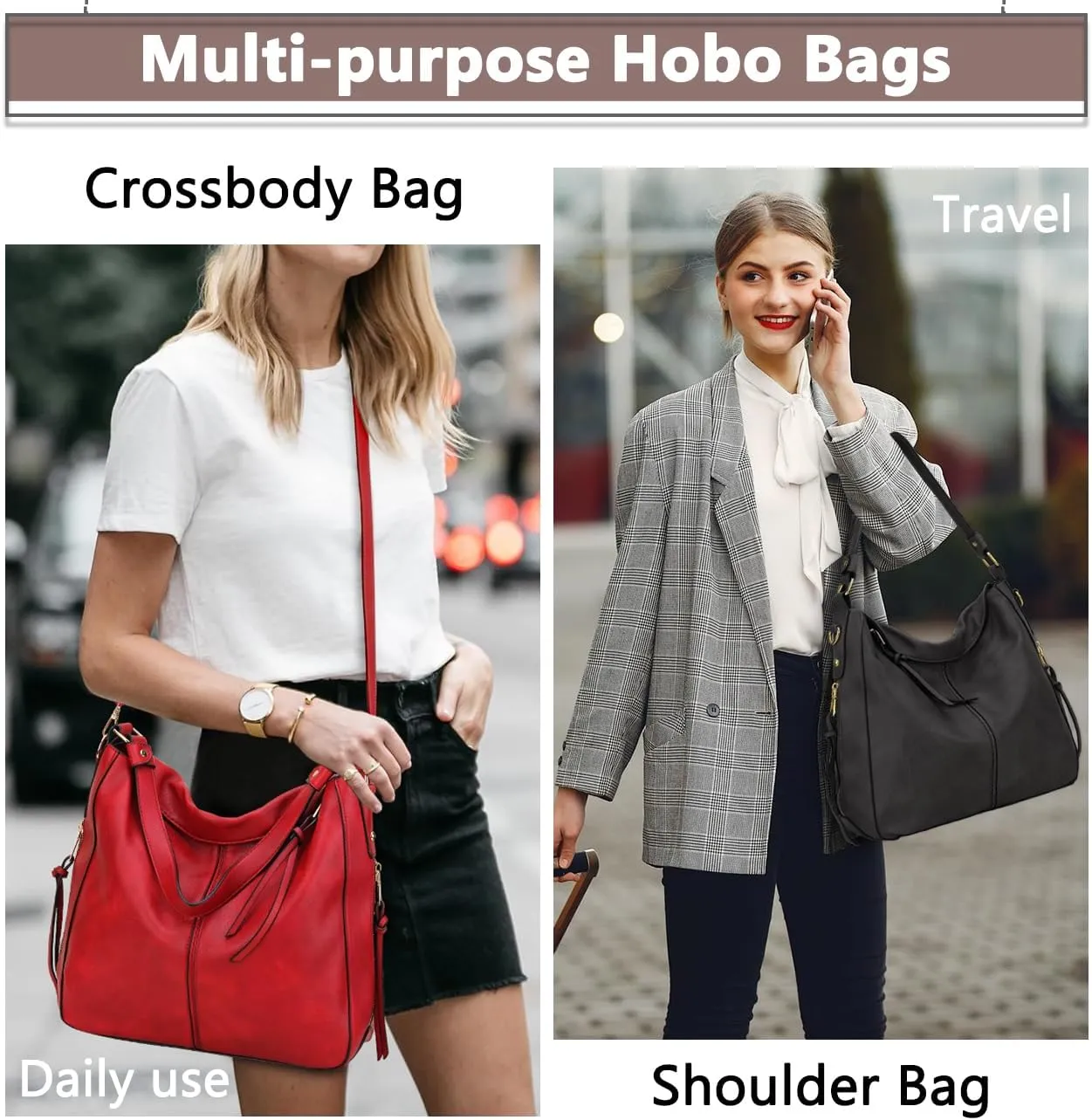 VX VONXURY Hobo Bags for Women, Faux Leather Tote Purse Ladies Handbag Medium Shoulder Bags with Side Pockets for Work Travel