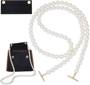 WADORN Felt Purse Organizer Insert, Felt Handbag Organizer Insert Conversion Kit with Pearl Beaded Bag Straps Clutches Envelope Bag Insert Inner Pocket Liner, 2.32x5.07 Inch