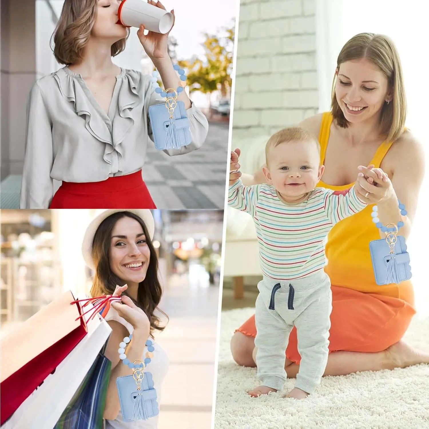 Wallet Keychain Wristlet for Women RFID Card Holder Keychain Key Chain Wallet Key Ring with Wrist Wallet for Women