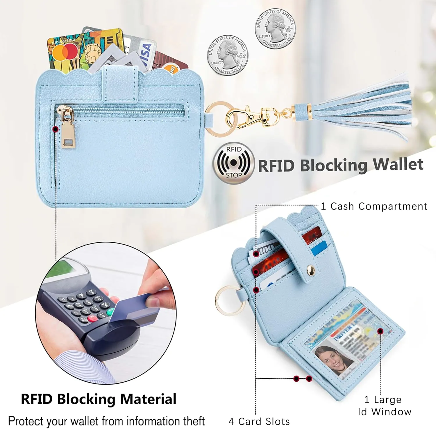 Wallet Keychain Wristlet for Women RFID Card Holder Keychain Key Chain Wallet Key Ring with Wrist Wallet for Women