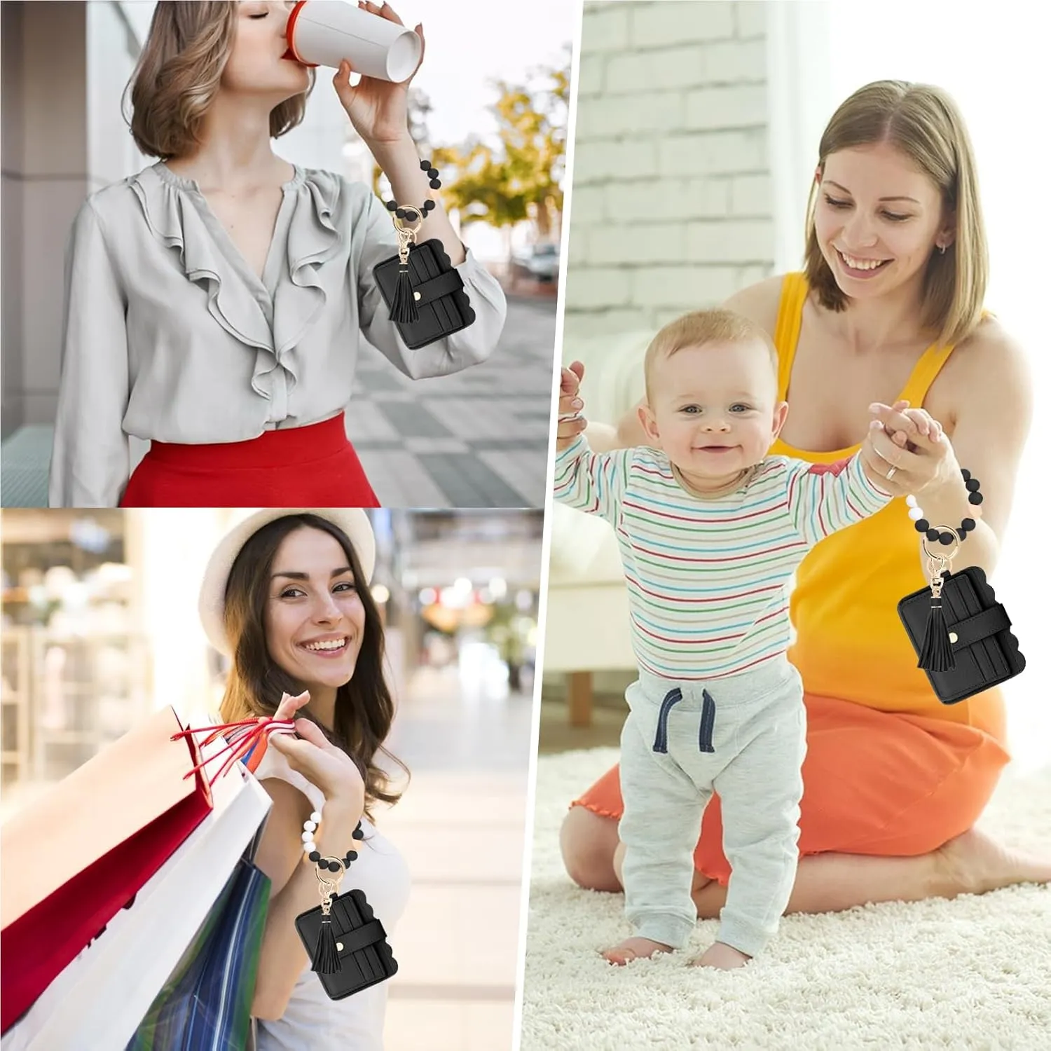 Wallet Keychain Wristlet for Women RFID Card Holder Keychain Key Chain Wallet Key Ring with Wrist Wallet for Women