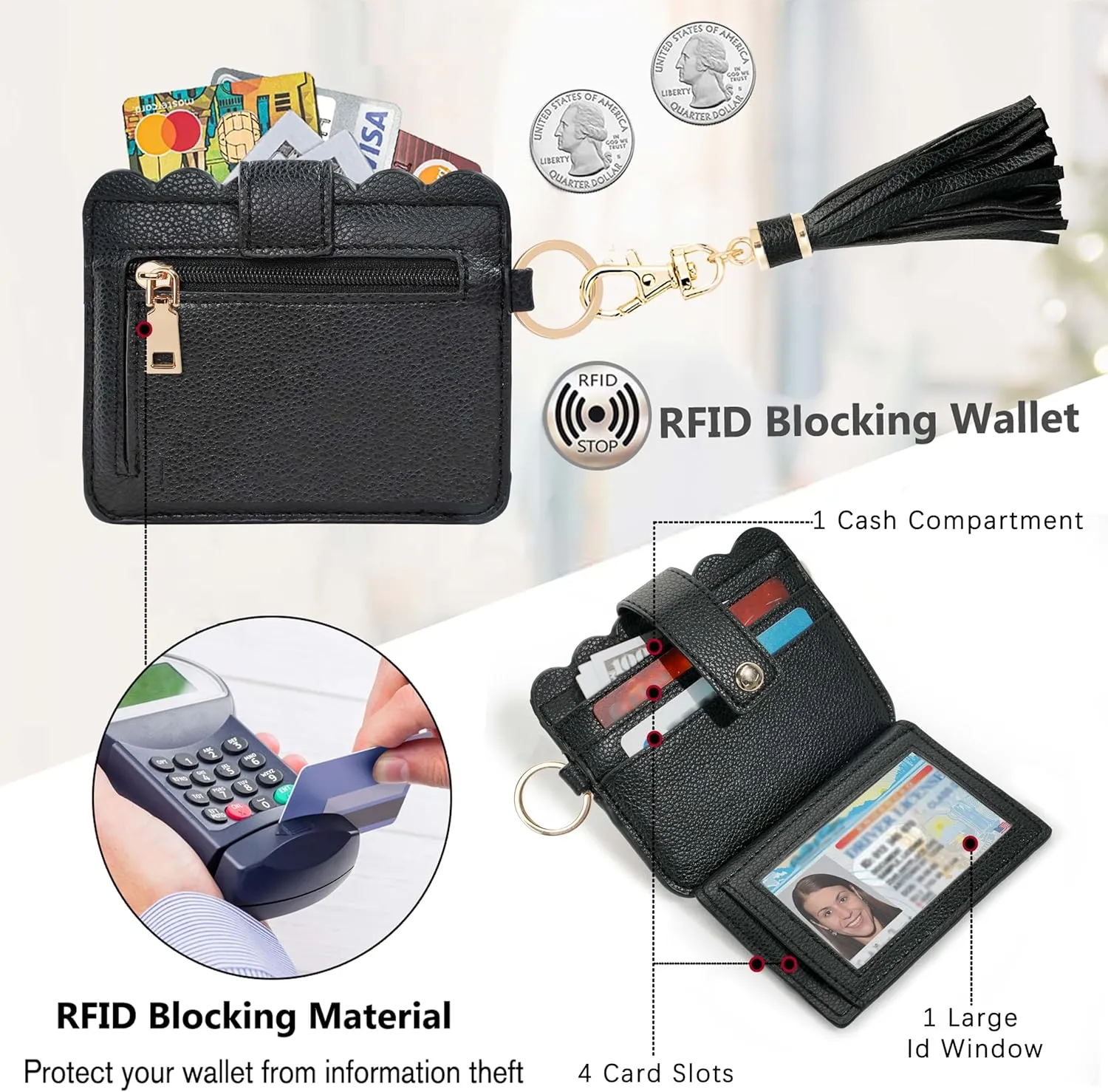 Wallet Keychain Wristlet for Women RFID Card Holder Keychain Key Chain Wallet Key Ring with Wrist Wallet for Women