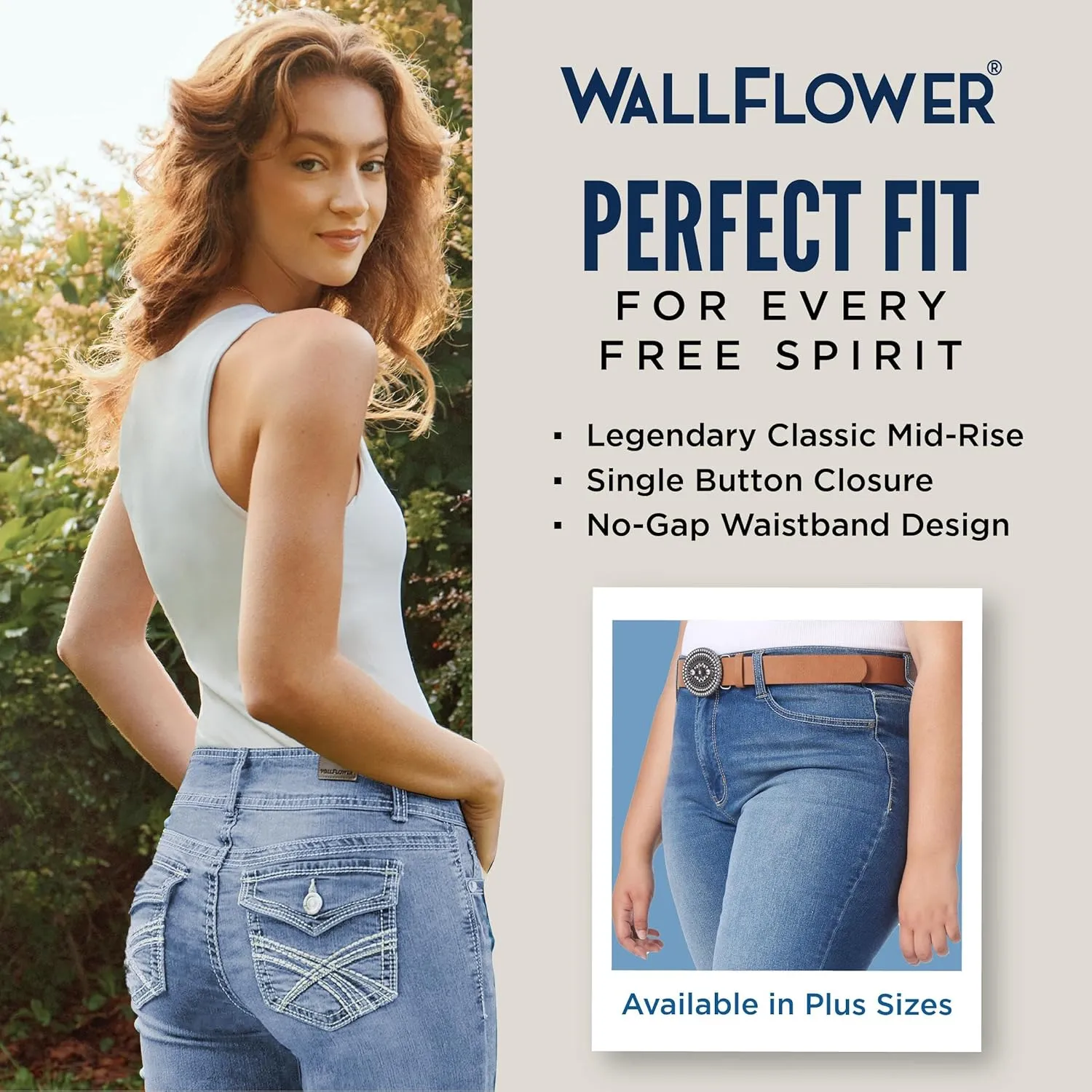 WallFlower Women's Legendary Slim Bootcut Mid-Rise Belted Insta Stretch Juniors Jeans (Standard and Plus)