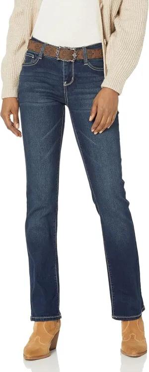 WallFlower Women's Legendary Slim Bootcut Mid-Rise Belted Insta Stretch Juniors Jeans (Standard and Plus)