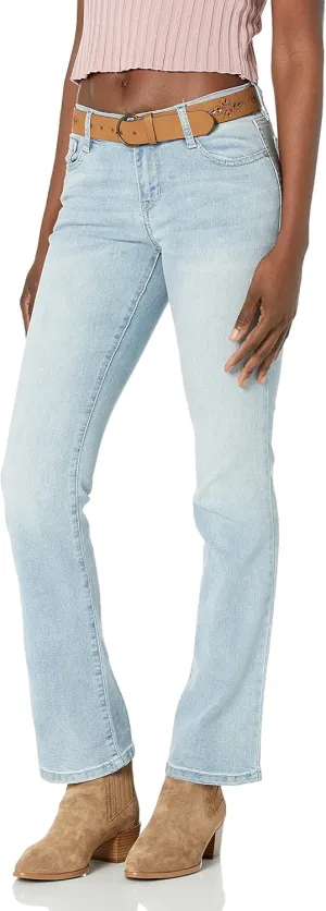 WallFlower Women's Legendary Slim Bootcut Mid-Rise Belted Insta Stretch Juniors Jeans (Standard and Plus)