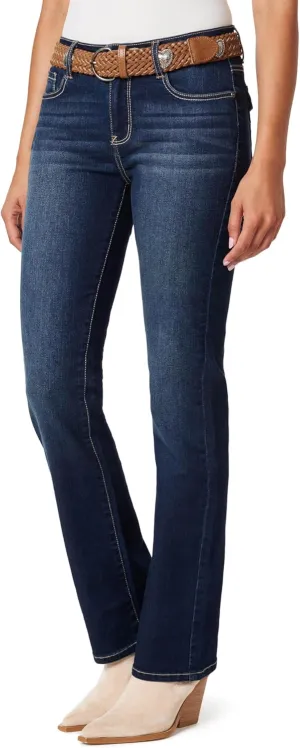 WallFlower Women's Legendary Slim Bootcut Mid-Rise Belted Insta Stretch Juniors Jeans (Standard and Plus)
