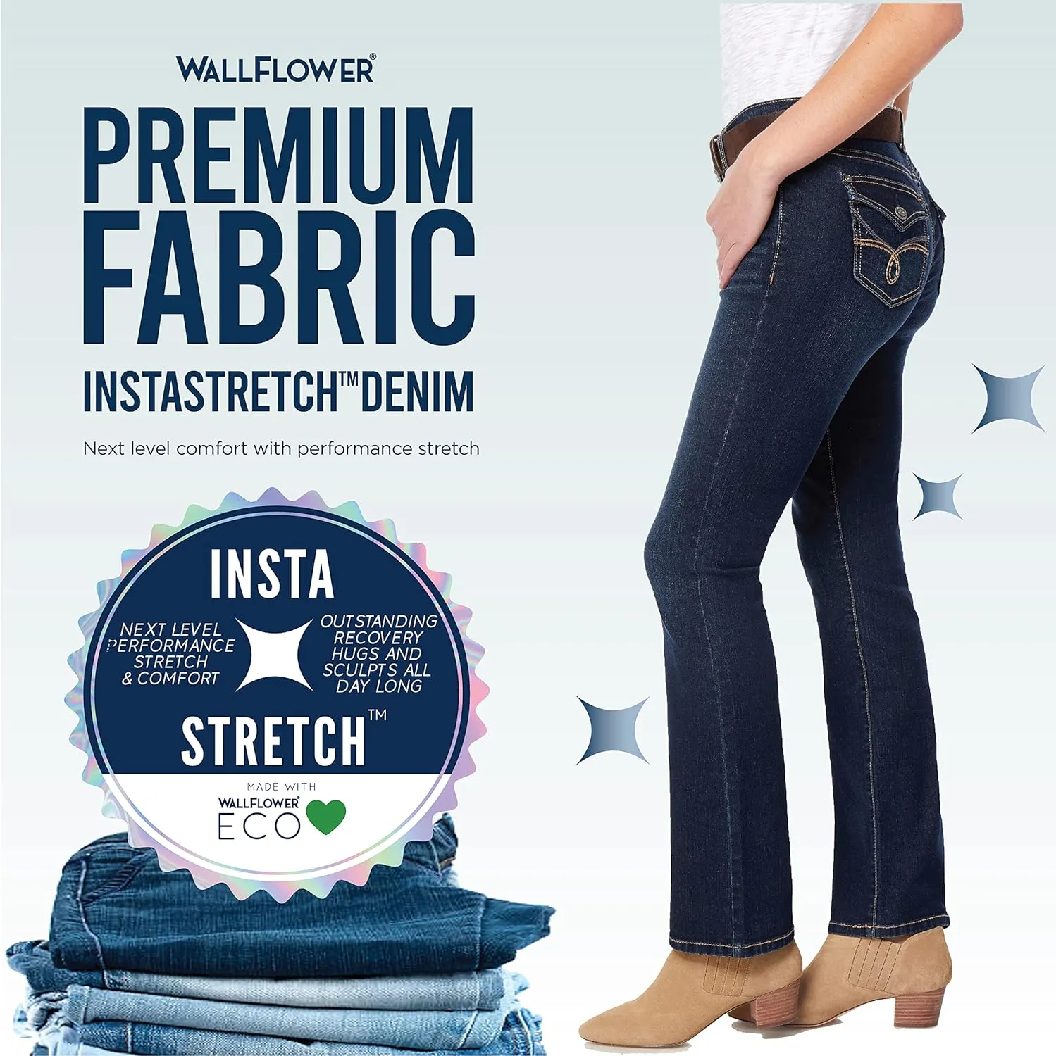 WallFlower Women's Legendary Slim Bootcut Mid-Rise Belted Insta Stretch Juniors Jeans (Standard and Plus)