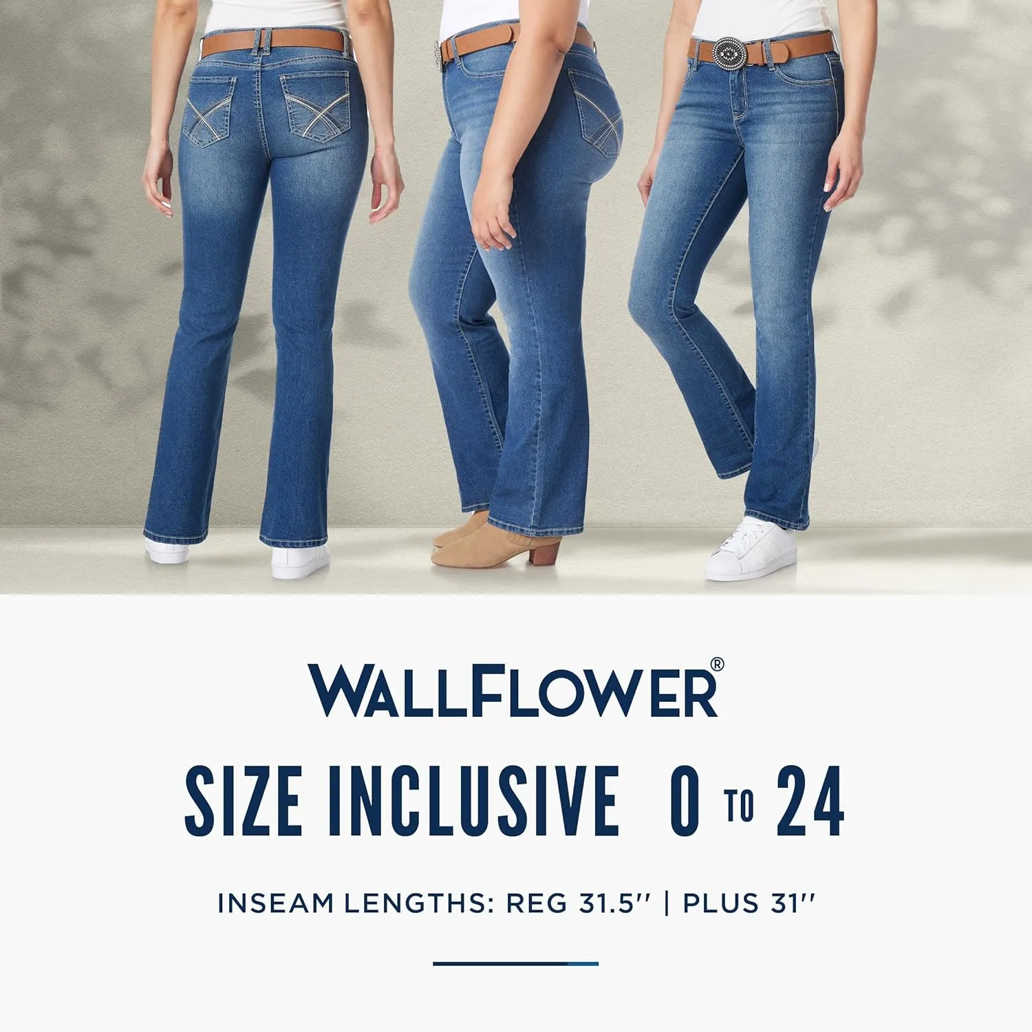 WallFlower Women's Legendary Slim Bootcut Mid-Rise Belted Insta Stretch Juniors Jeans (Standard and Plus)