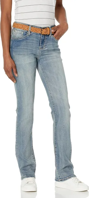 WallFlower Women's Legendary Slim Bootcut Mid-Rise Belted Insta Stretch Juniors Jeans (Standard and Plus)