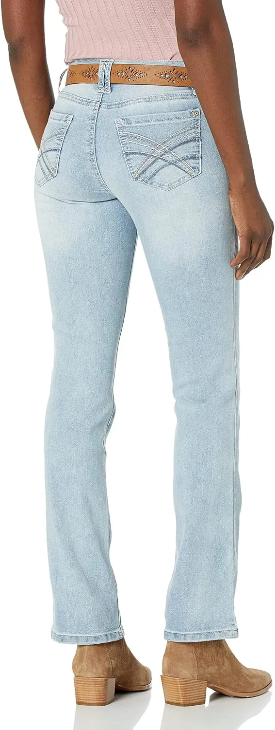 WallFlower Women's Legendary Slim Bootcut Mid-Rise Belted Insta Stretch Juniors Jeans (Standard and Plus)
