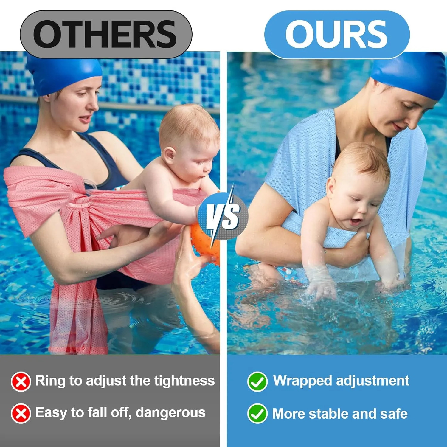 Water Sling Baby Wrap Carrier for Summer Pool - Adjustable Shoulder Mesh Breathable Chest Sling Infant Carrier for Newborn to Toddlers Summer Pool Beach (Blue)