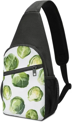 Watercolor Brussel Sprouts Chest Bag for Men Small Sling Backpack Crossbody Sling Bags for Outdoors Hiking Traveling