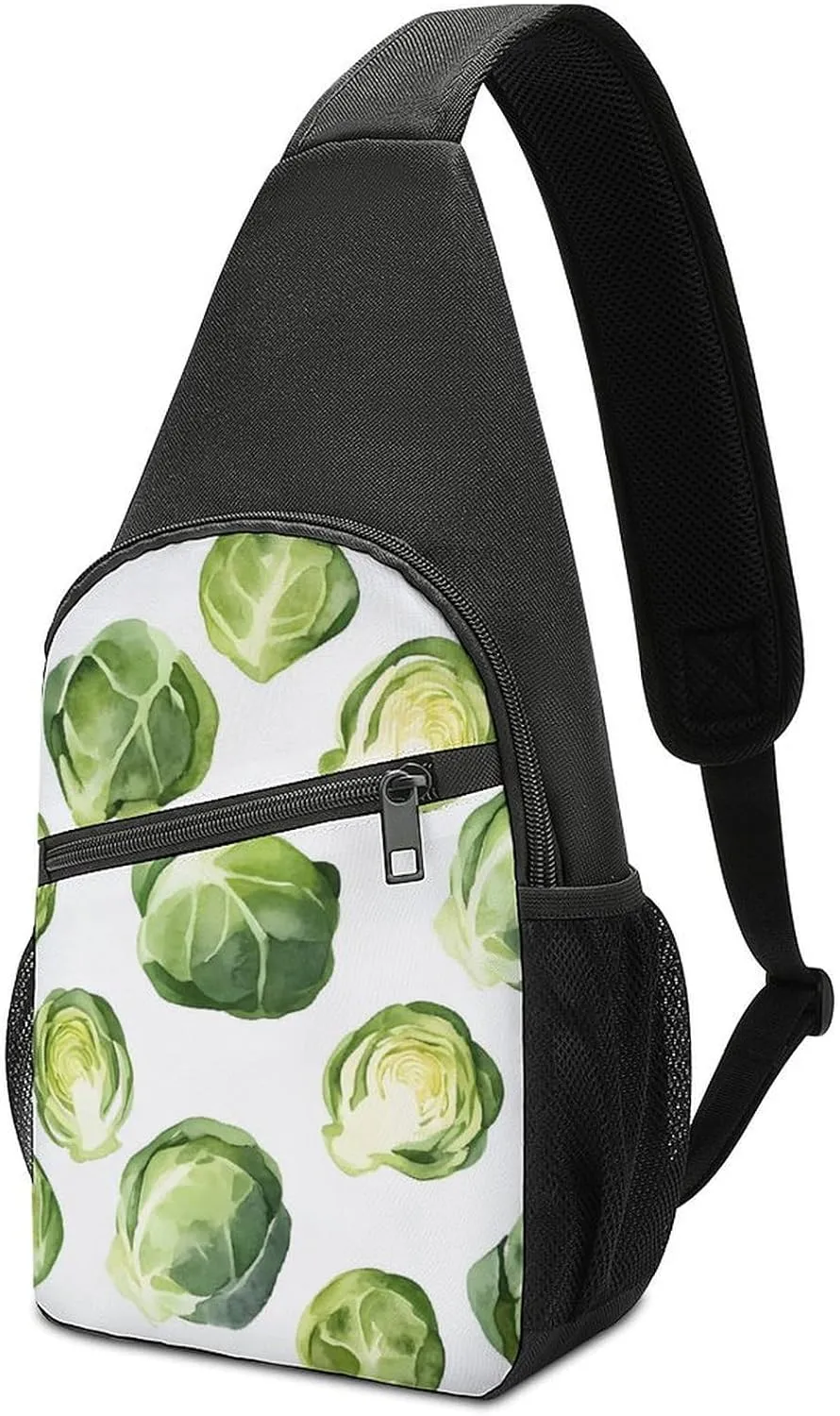 Watercolor Brussel Sprouts Chest Bag for Men Small Sling Backpack Crossbody Sling Bags for Outdoors Hiking Traveling