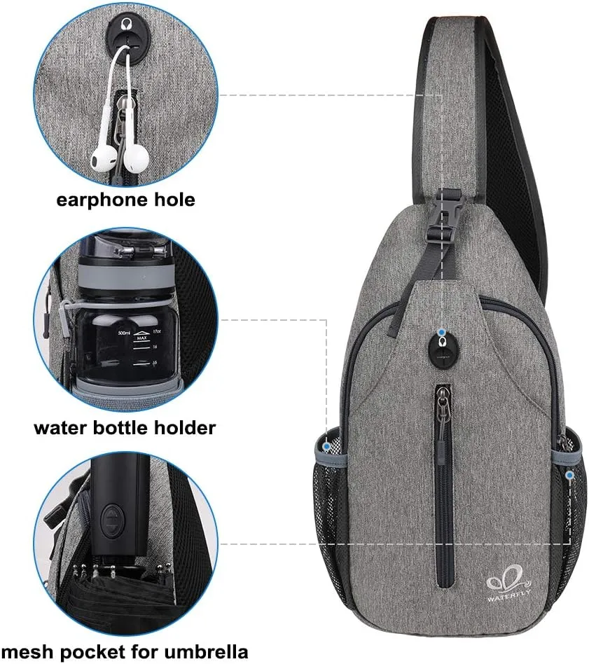 WATERFLY Crossbody Sling Backpack Sling Bag Travel Hiking Chest Bag Daypack