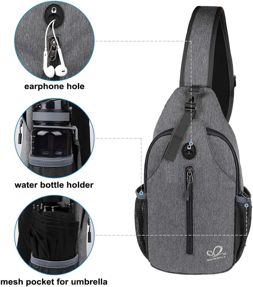 WATERFLY Crossbody Sling Backpack Sling Bag Travel Hiking Chest Bag Daypack