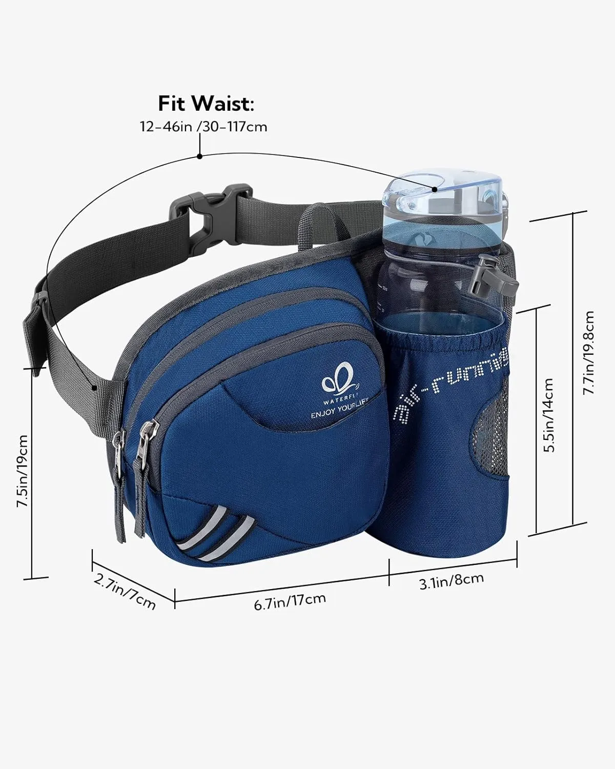 WATERFLY Fanny Pack Waist Bag: Waist Pack for Women Men with Water Bottle Holder Hiking Fanny Pack for Running Walking DogWalking Travel Cycling