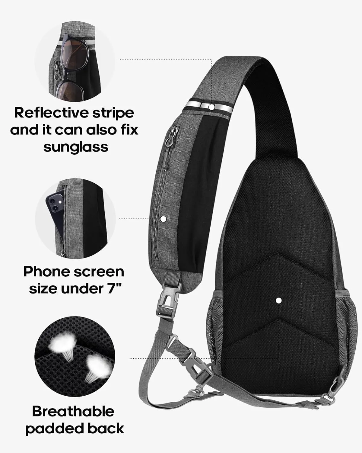 WATERFLY Small Hiking Sling Backpack: Crossbody Sling Bag Chest Bag Daypack for Men Women with Skin-Friendly Shoulder Strap