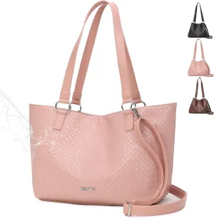 Waterproof Handbag Woven Tote Bag for Women/Ladies, PU Vegan Leather Shoulder Bag Fashion Large Crossbody Bags