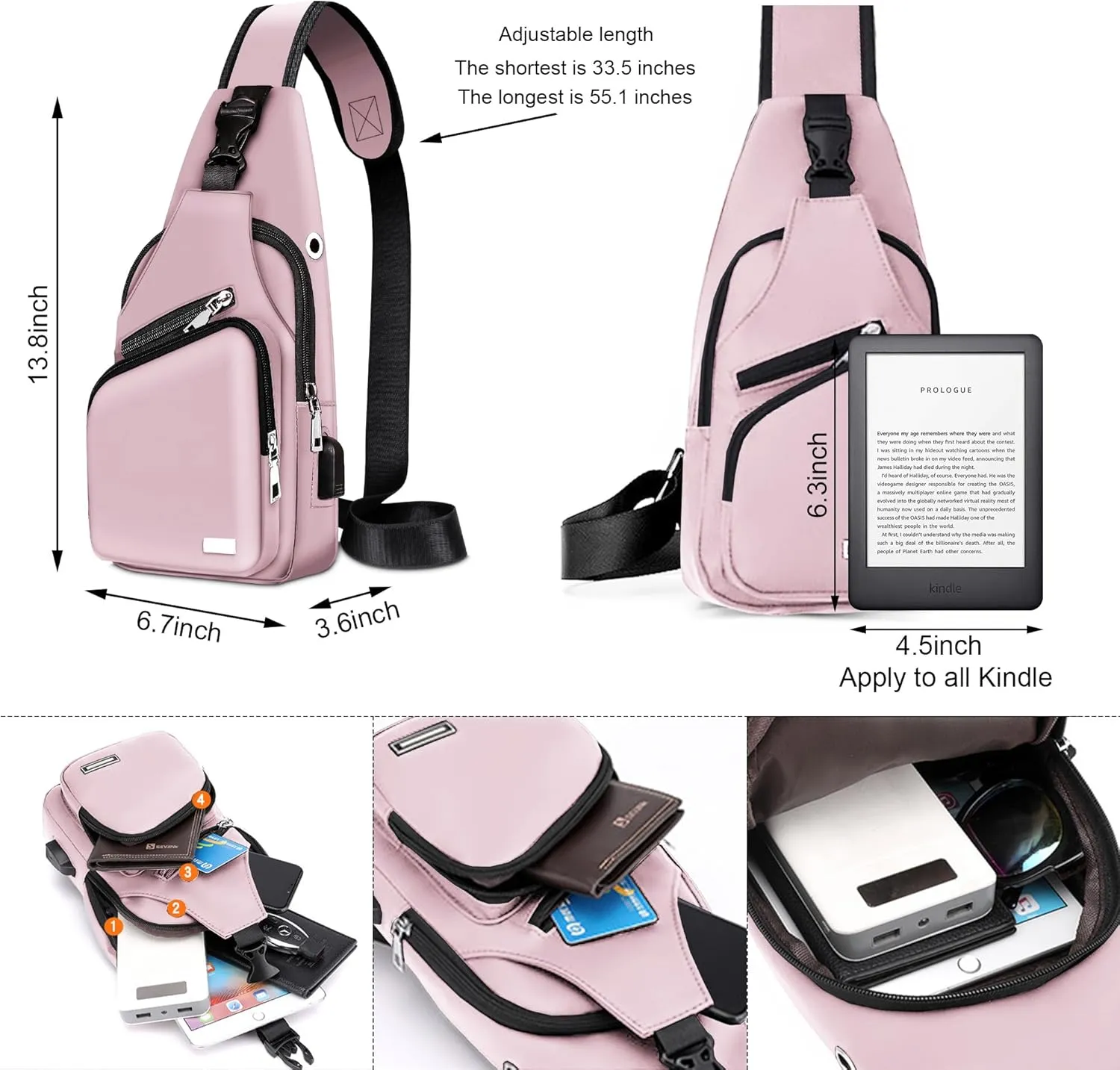 Waterproof Sling Bag Crossbody Backpack for Men Women Sling Backpack Hiking Daypack Multipurpose Cross Body Chest Bag