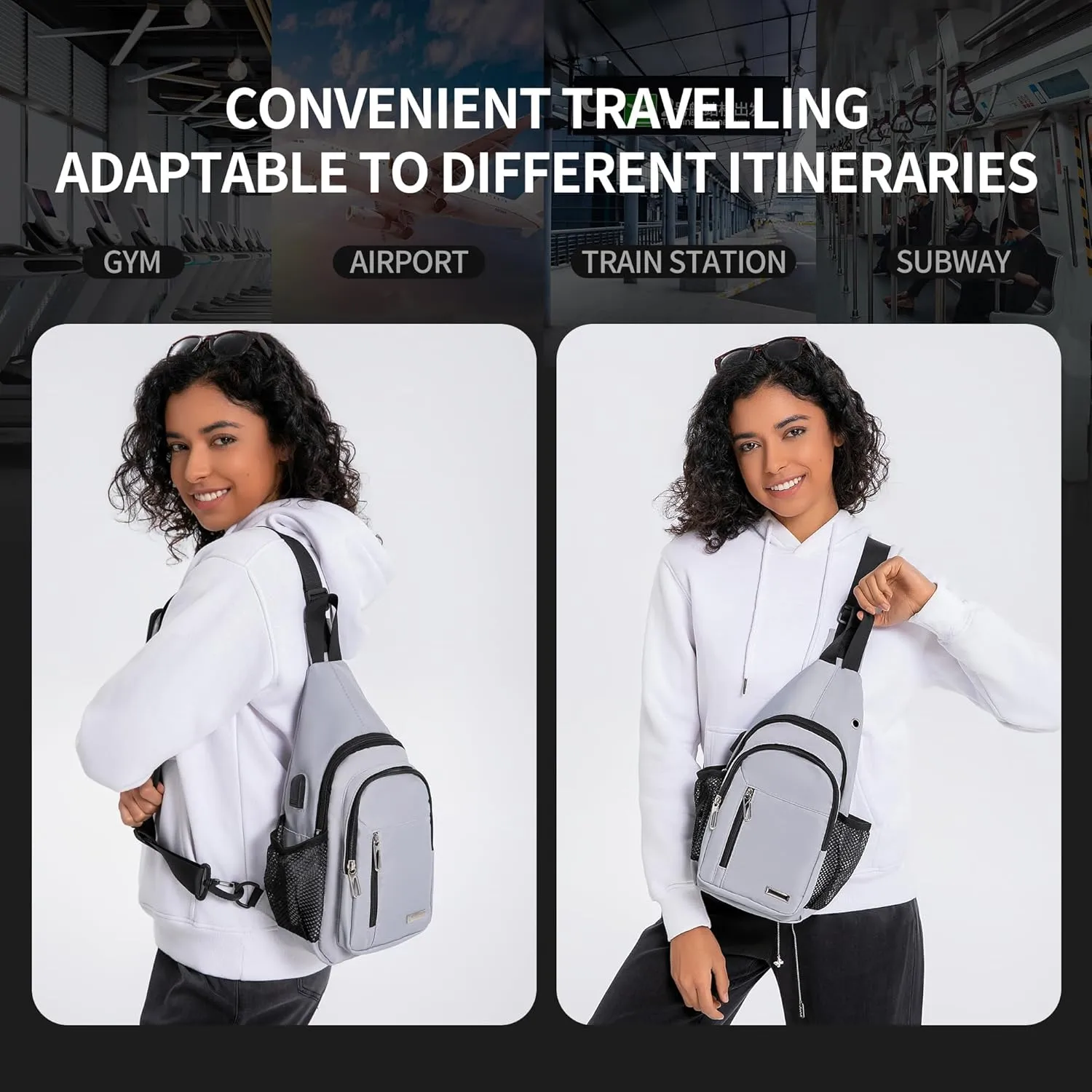 Waterproof Sling Bag Crossbody Backpack Unisex Chest Bags for Women Men Hiking Daypack Casual Lightweight Fanny Pack (grey)