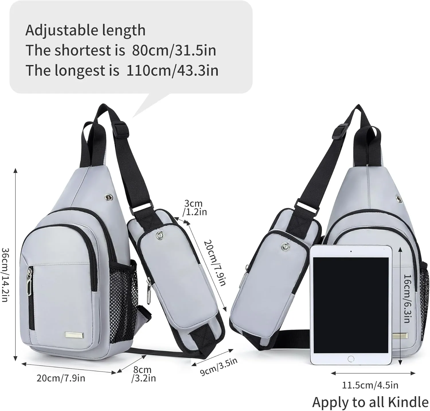 Waterproof Sling Bag Crossbody Backpack Unisex Chest Bags for Women Men Hiking Daypack Casual Lightweight Fanny Pack (grey)