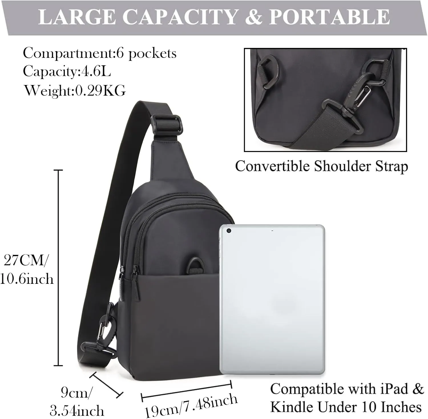 Waterproof Sling Bag Crossbody Bag for Travel Small Chest Bag for Women and Men travel sling bag for men