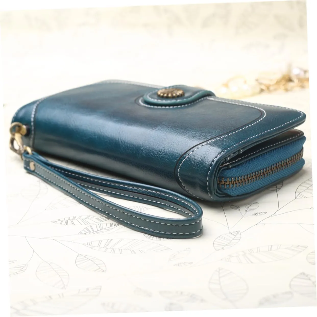 Waxed Leather Purse Shoulder Bag Multi-function Zipper Pouch Clutch for
