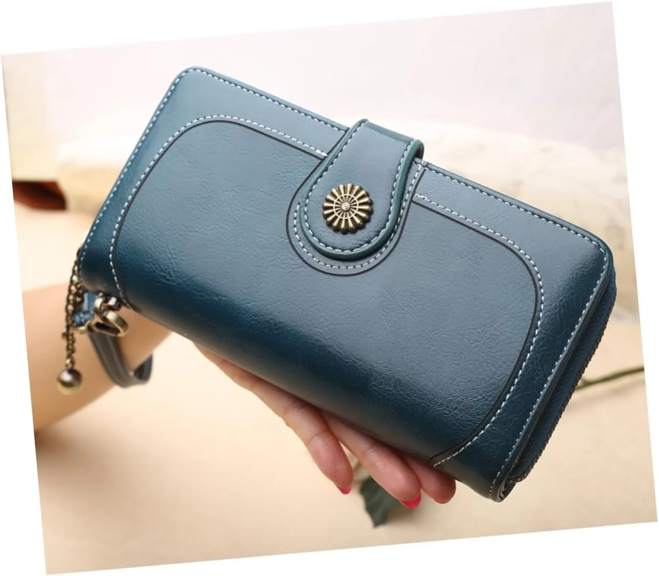 Waxed Leather Purse Shoulder Bag Multi-function Zipper Pouch Clutch for