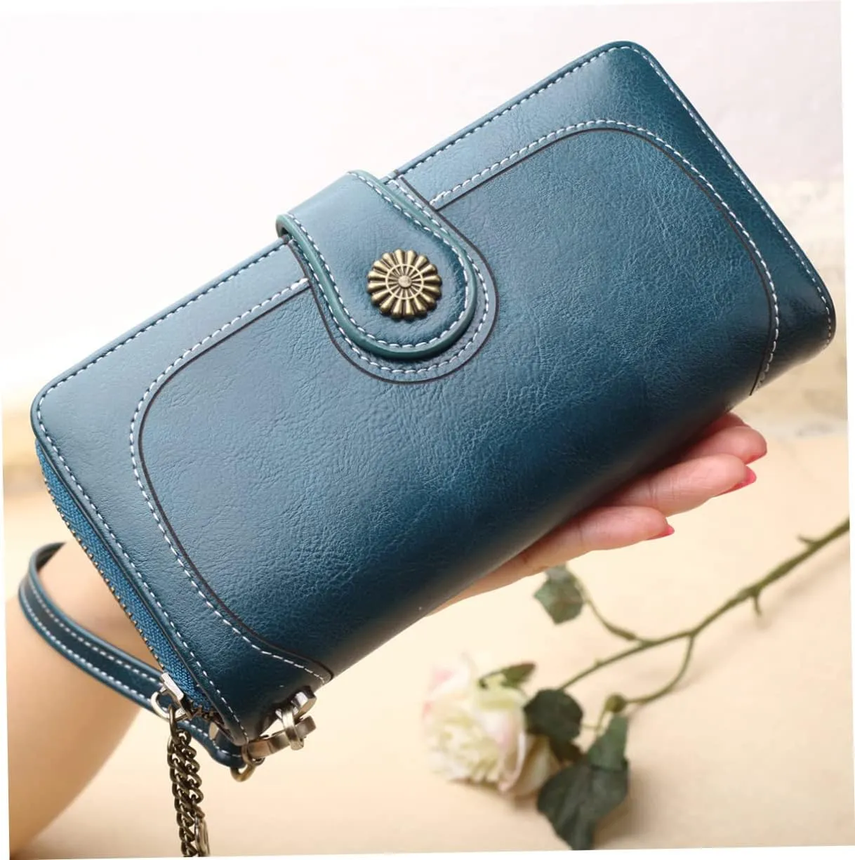 Waxed Leather Purse Shoulder Bag Multi-function Zipper Pouch Clutch for