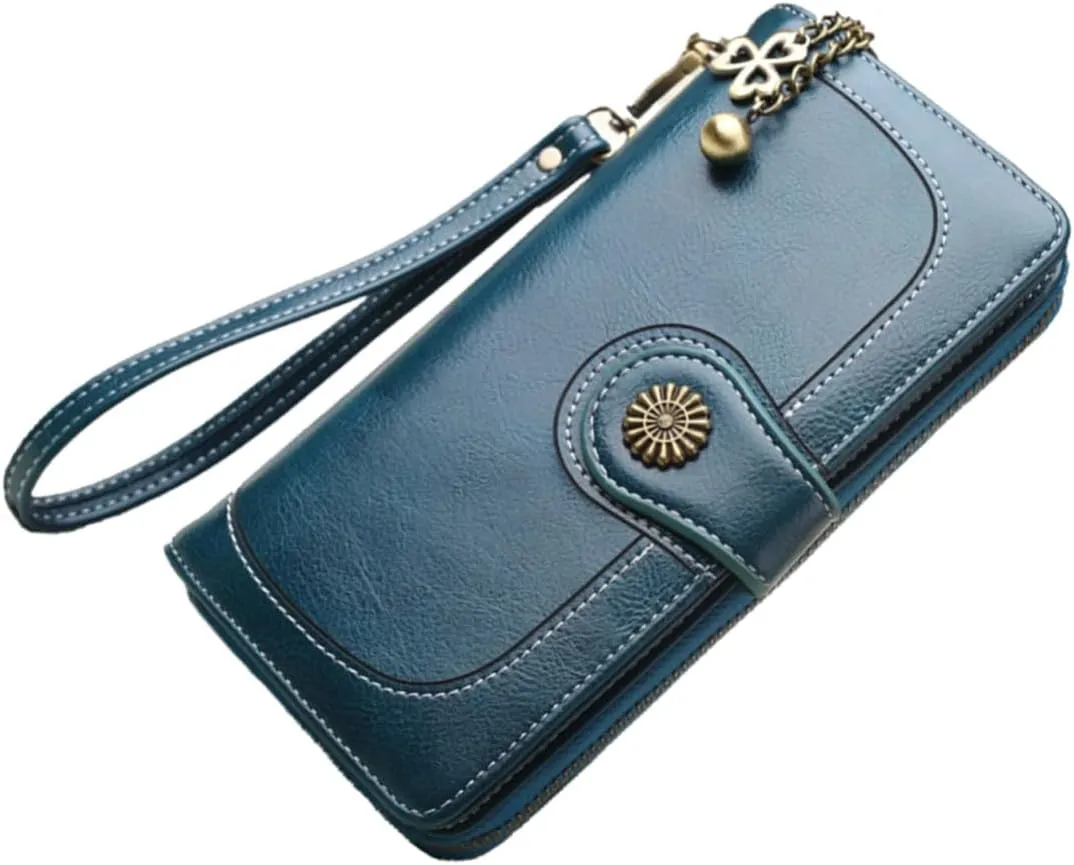 Waxed Leather Purse Shoulder Bag Multi-function Zipper Pouch Clutch for