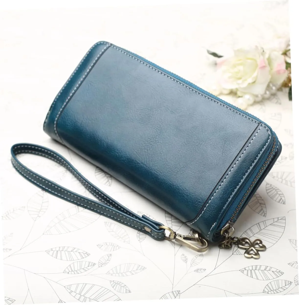 Waxed Leather Purse Shoulder Bag Multi-function Zipper Pouch Clutch for