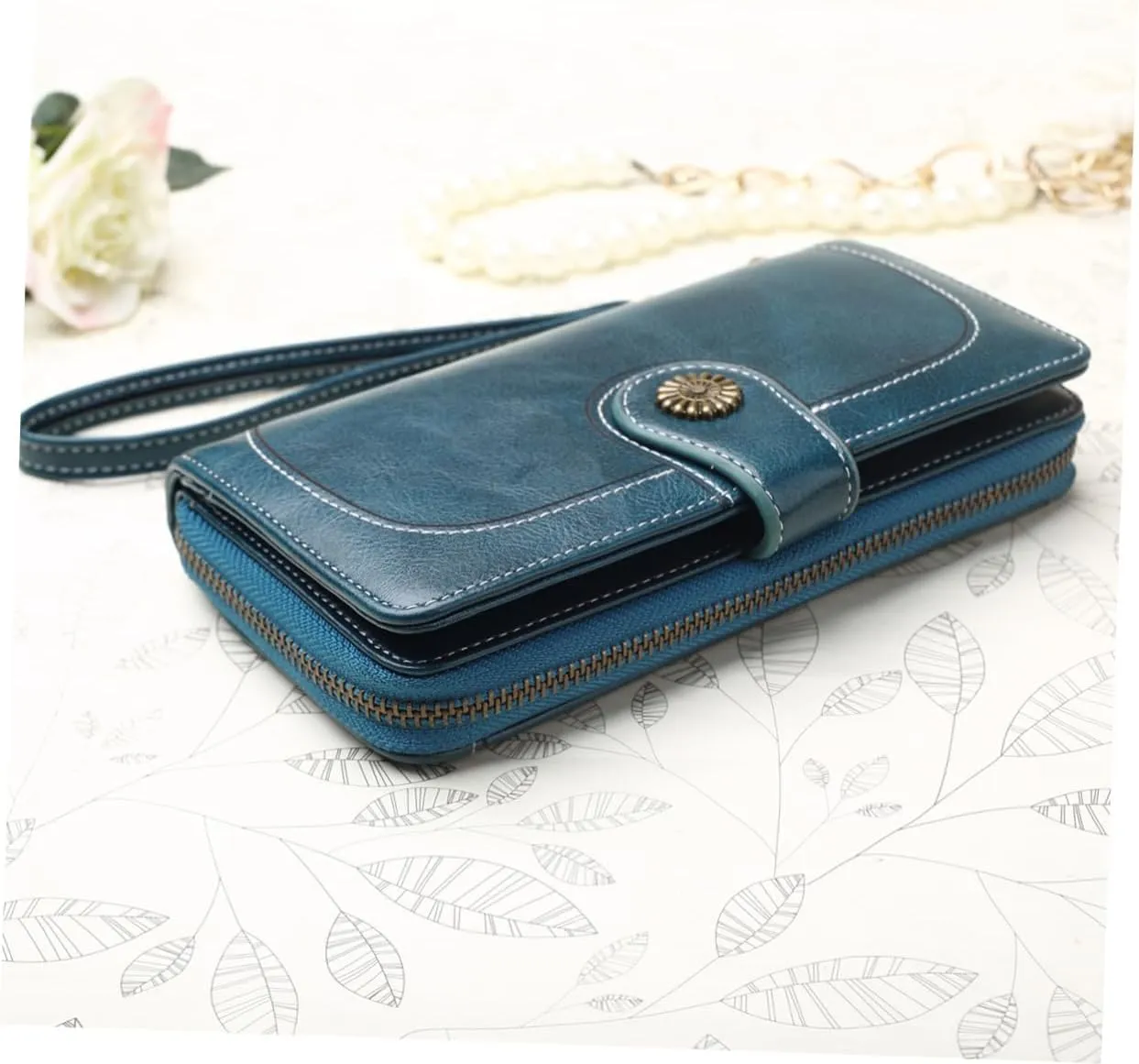 Waxed Leather Purse Shoulder Bag Multi-function Zipper Pouch Clutch for