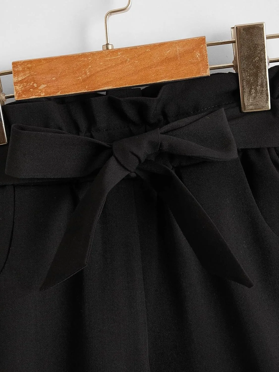 WDIRARA Girl's Paper Bag Waist Belted Pants Elastic Waist Pants with Pockets
