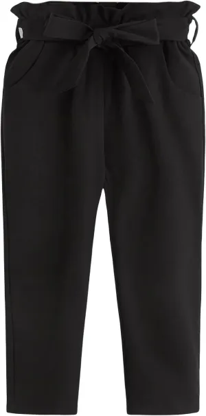 WDIRARA Girl's Paper Bag Waist Belted Pants Elastic Waist Pants with Pockets