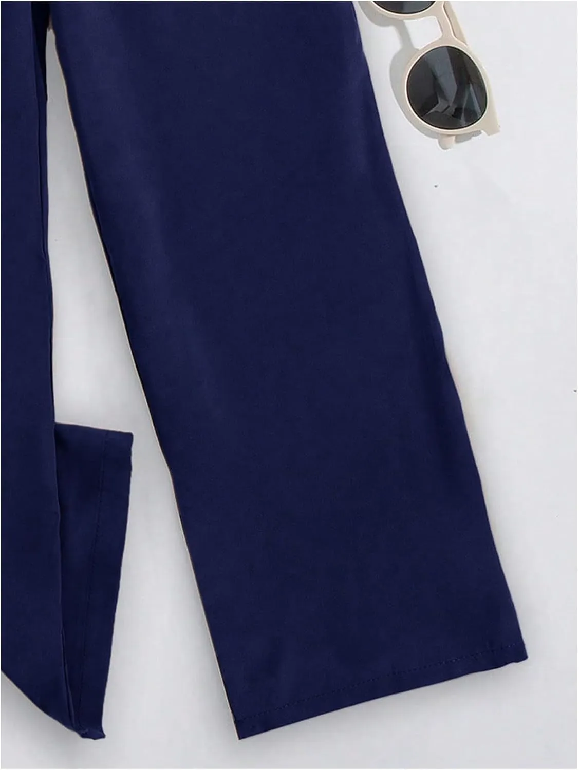 WDIRARA Girl's Paper Bag Waist Belted Wide Leg Pants Casual Elastic High Waist Pants