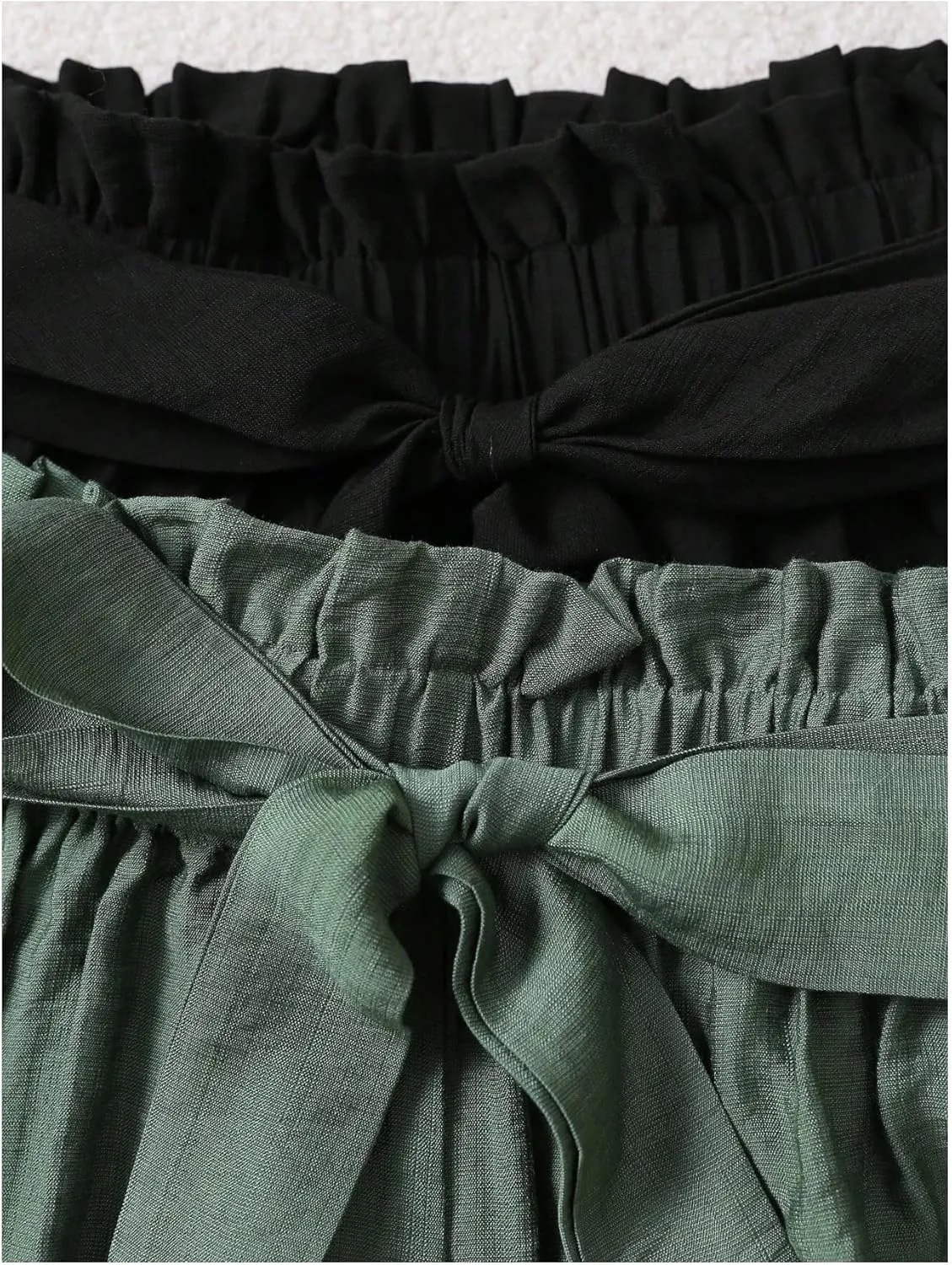 WDIRARA Women's 2 Pack High Rise Wide Leg Shorts Bow Tie Elastic Waist Paperbag Shorts