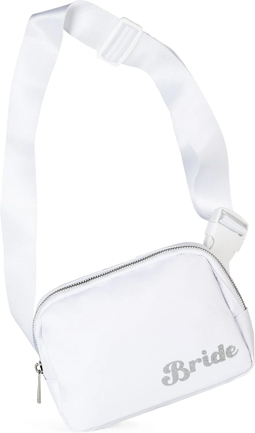 White Nylon Polyester Water Resistant Zipper Waist Pack for Brides