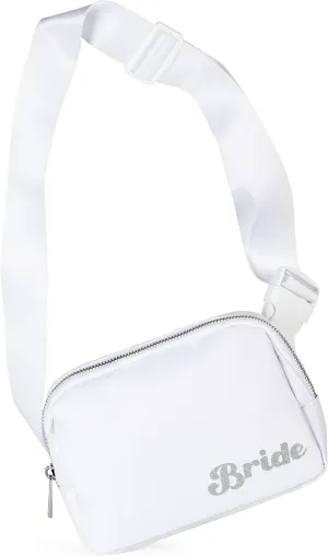 White Nylon Polyester Water Resistant Zipper Waist Pack for Brides