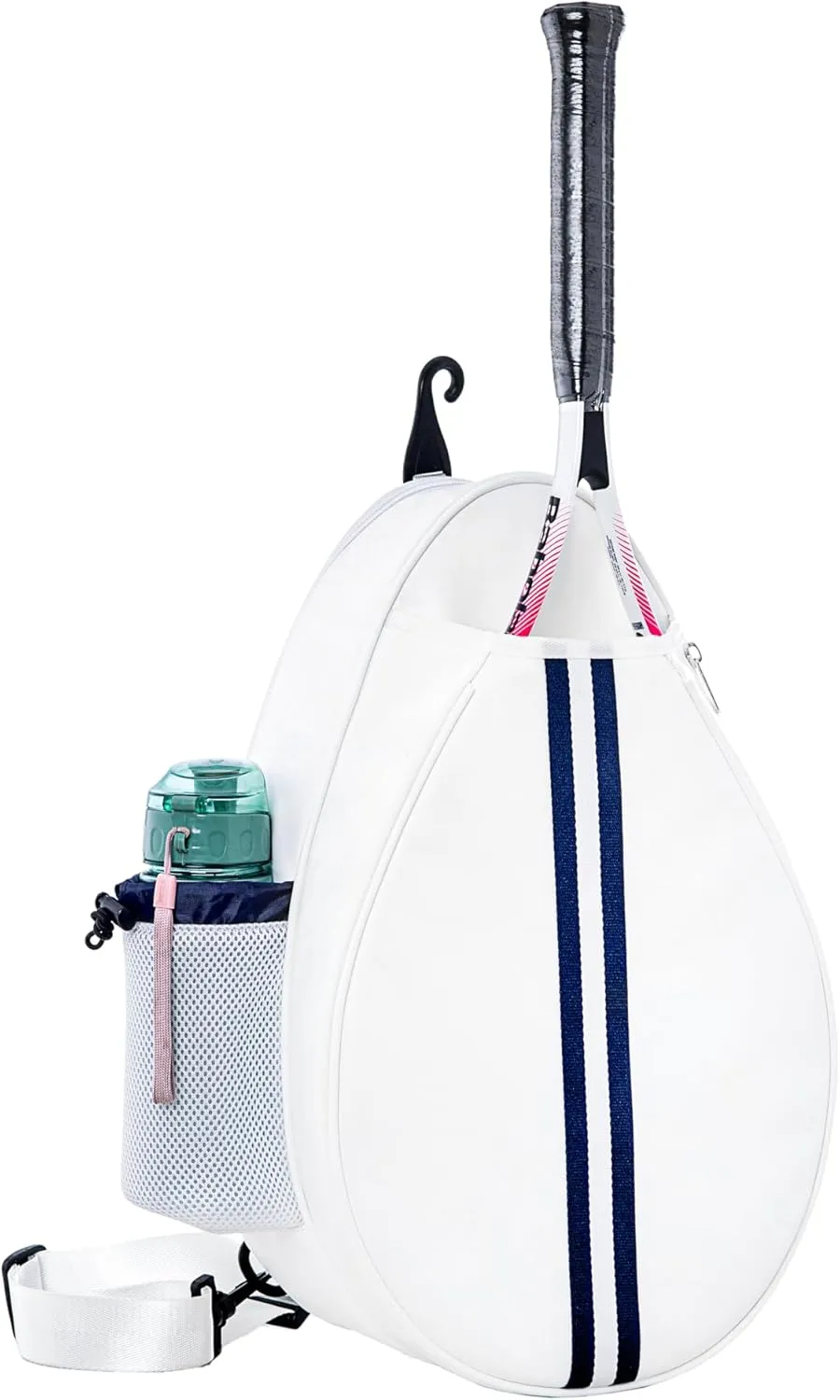 White PU One Shoulder Crossbody Tennis Backpack Girls Tennis Bag Tennis Racket Sling Bag for Women, with Water Bottle Holder