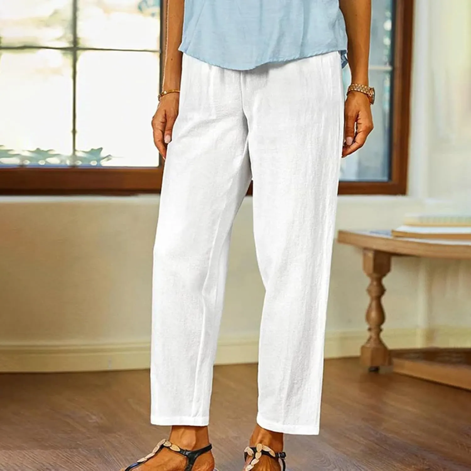 Wide Leg Pants Woman Vintage Loose Cotton Linen Summer Beach Pants Capris Pants Casual Plus Size Palazzo Long Lounge Trousers